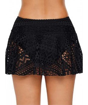 Women Crochet Lace Skirted Bikini Bottom Solid Short Swim Skirt Swimsuit - Black - C8197ZR4OIO $17.27-Tankinis