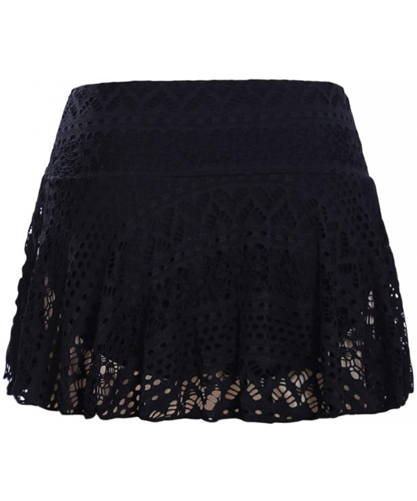 Women Crochet Lace Skirted Bikini Bottom Solid Short Swim Skirt Swimsuit - Black - C8197ZR4OIO $17.27-Tankinis