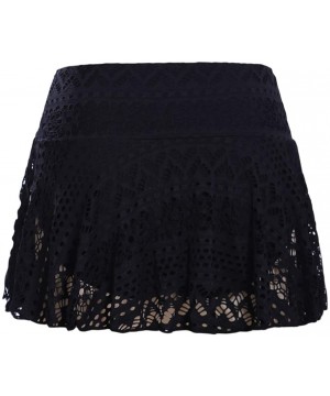 Women Crochet Lace Skirted Bikini Bottom Solid Short Swim Skirt Swimsuit - Black - C8197ZR4OIO $17.27-Tankinis