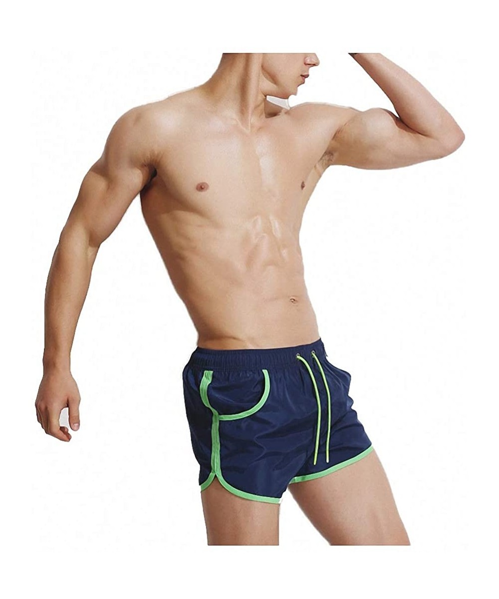 Men's Summer Beach Shorts Swim Trunks Sport Running Shorts Swimsuit Surfing Shorts Swimwear Quick Dry Beach Pants - Navy - C1...