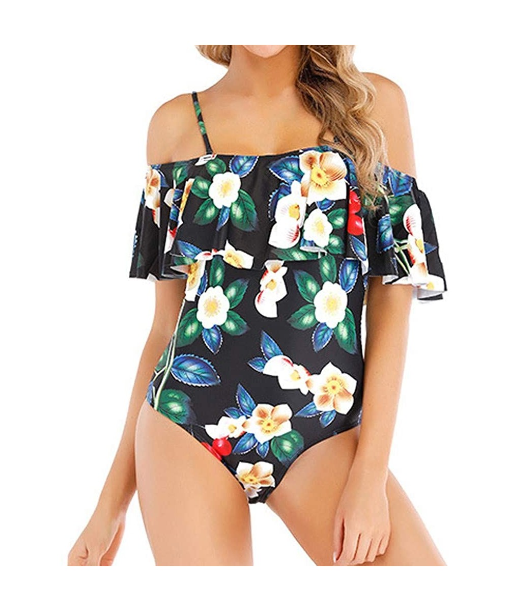 Teen Girls Floral Printed One Piece Monokini Bathing Suits V Neck Ruffles Bikini Set Swimwear - Aa3 - C31989UI8MS $15.77-Tank...