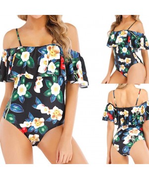 Teen Girls Floral Printed One Piece Monokini Bathing Suits V Neck Ruffles Bikini Set Swimwear - Aa3 - C31989UI8MS $15.77-Tank...