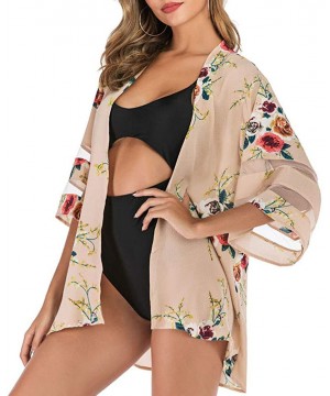 Kimonos for Women Boho Beach Kimono Cover Up Half Sleeve Kimono Cardigans Casual Blouse Top Flowy Shawl Coverups - Khaki Flow...