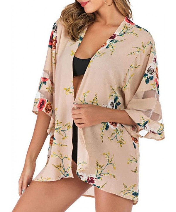 Kimonos for Women Boho Beach Kimono Cover Up Half Sleeve Kimono Cardigans Casual Blouse Top Flowy Shawl Coverups - Khaki Flow...