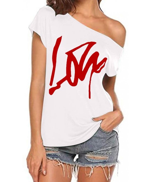 Off Shoulder Love Womens Graphic T Shirt Tops - White - CS19CXRAWW5 $11.86-Bottoms