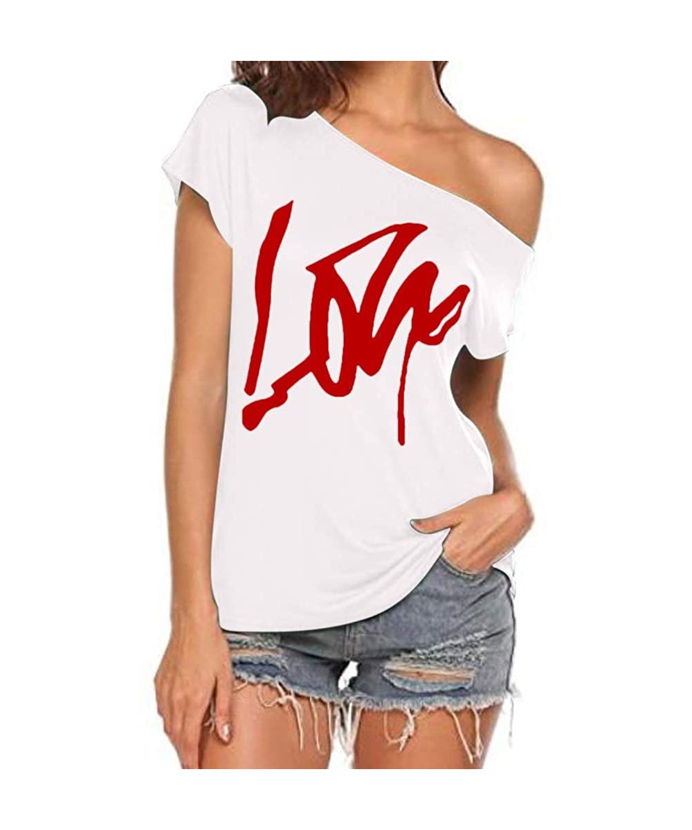 Off Shoulder Love Womens Graphic T Shirt Tops - White - CS19CXRAWW5 $11.86-Bottoms