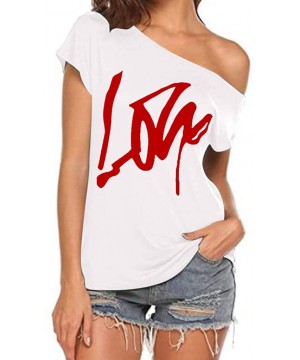 Off Shoulder Love Womens Graphic T Shirt Tops - White - CS19CXRAWW5 $11.86-Bottoms