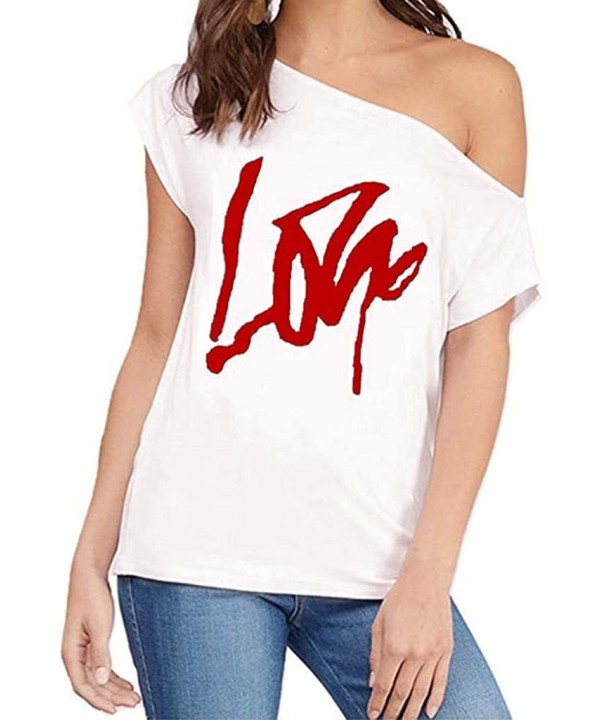 Off Shoulder Love Womens Graphic T Shirt Tops - White - CS19CXRAWW5 $11.86-Bottoms