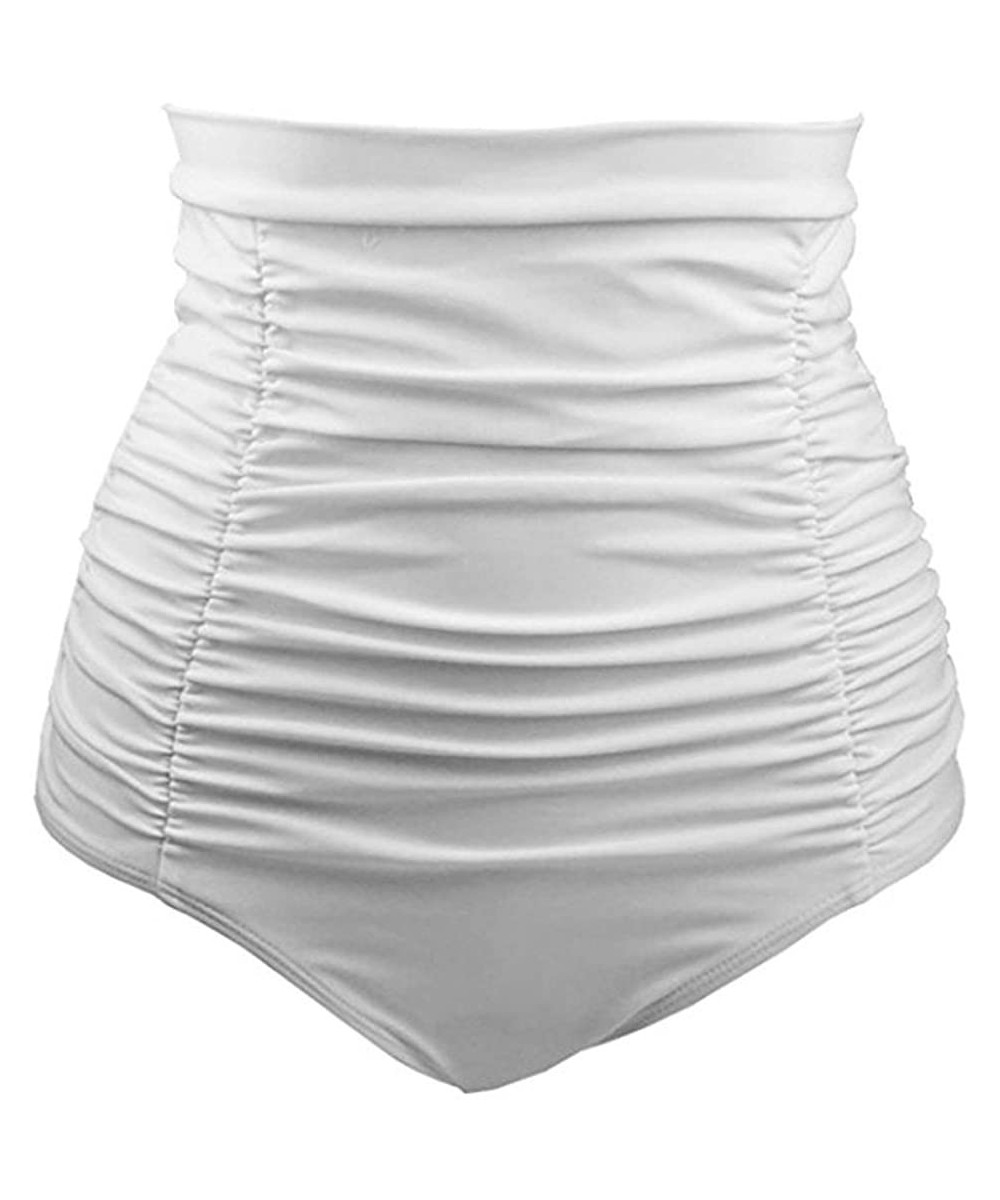 Womens Girls Bikini Bottom Retro High Waisted Swimwear Bottoms Shirred Ruched Swim Short Tankinis - White - C418NA3XYLL $13.1...