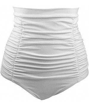 Womens Girls Bikini Bottom Retro High Waisted Swimwear Bottoms Shirred Ruched Swim Short Tankinis - White - C418NA3XYLL $13.1...