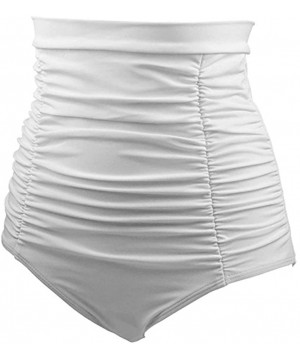 Womens Girls Bikini Bottom Retro High Waisted Swimwear Bottoms Shirred Ruched Swim Short Tankinis - White - C418NA3XYLL $13.1...