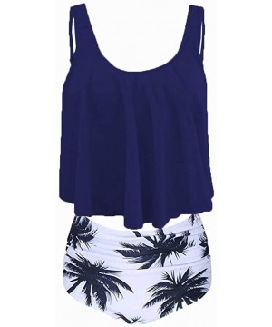 Women Two Pieces Printed Tank Top with Boyshorts Bottoms Tankini Set Bathing Suits Beige - J-navy - C718QQE084L $23.16-Tankinis