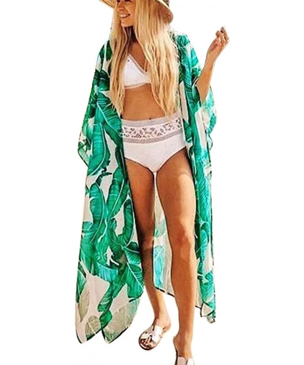 Kimonos for Women with Bohemian Print Chiffon Lace Beach Swimsuit Cover Up - Green - C718UC38MSN $19.14-Cover-Ups