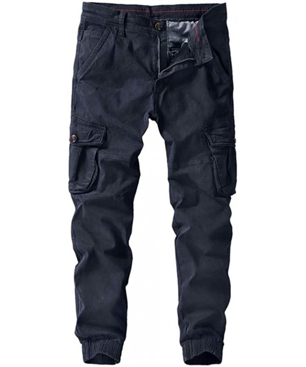 Men's Trousers Relaxed-fit Multi-Pocket Work Cargo Pants Beam Foot Jogger Sweatpants - Dark Blue - CS18WENAXQE $32.03-Rash Gu...