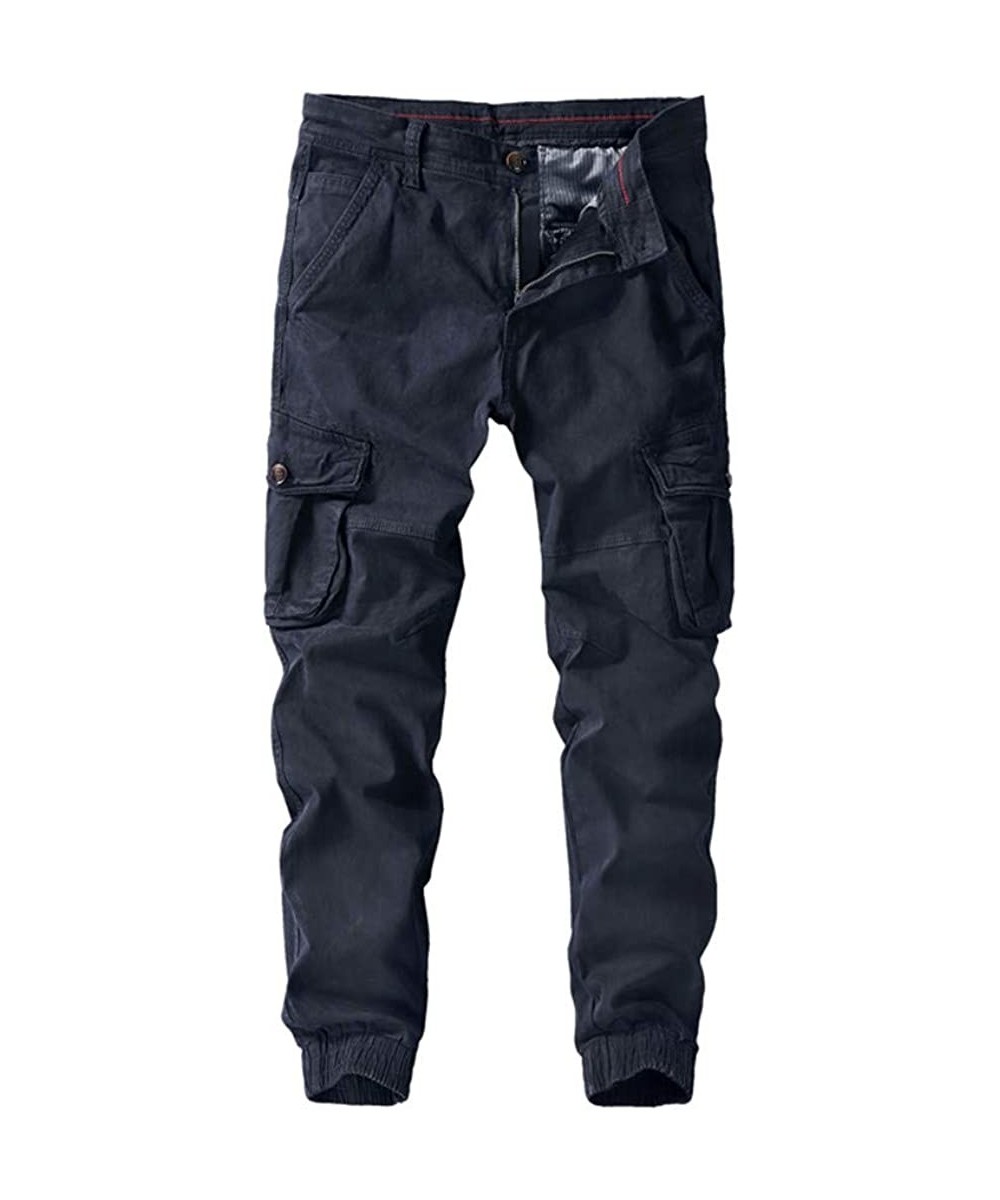 Men's Trousers Relaxed-fit Multi-Pocket Work Cargo Pants Beam Foot Jogger Sweatpants - Dark Blue - CS18WENAXQE $32.03-Rash Gu...