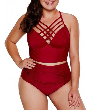 Women's Plus Size Bathing Suit Strappy High Waist Bikini Swimsuit M-XXXL - Red - CE189UGKR3X $22.16-Sets