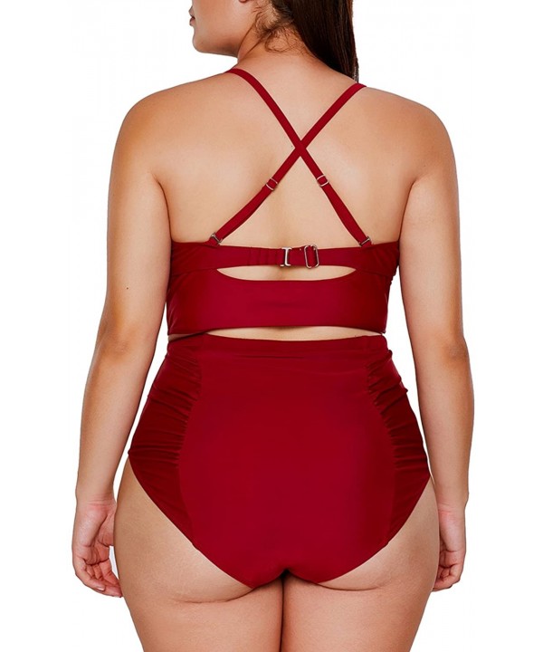 Women's Plus Size Bathing Suit Strappy High Waist Bikini Swimsuit M-XXXL - Red - CE189UGKR3X $22.16-Sets