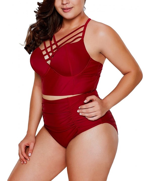 Women's Plus Size Bathing Suit Strappy High Waist Bikini Swimsuit M-XXXL - Red - CE189UGKR3X $22.16-Sets