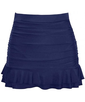 Women's Swimwear Bottoms High Waisted Skirted Bikini Bottom Shirred Swim Bottom Ruffle Swim Skirt - Navy - CM18NA3YAZL $17.47...