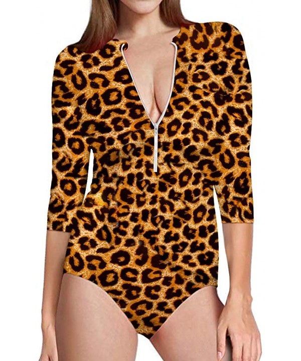 Women Rashguard Long Sleeve Zip UV Protection Printed Surfing Swimsuit Swimwear Bathing Suits - Leopard - C318QW0X4R3 $48.83-...