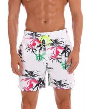 Mens Quick-Dry Swim Trunks Mesh Lined Printed Boardshorts with Pockets - Leaf/White - C018R0MIK04 $16.68-Briefs