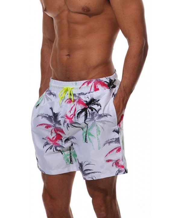 Mens Quick-Dry Swim Trunks Mesh Lined Printed Boardshorts with Pockets - Leaf/White - C018R0MIK04 $16.68-Briefs