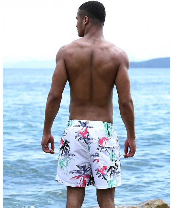 Mens Quick-Dry Swim Trunks Mesh Lined Printed Boardshorts with Pockets - Leaf/White - C018R0MIK04 $16.68-Briefs