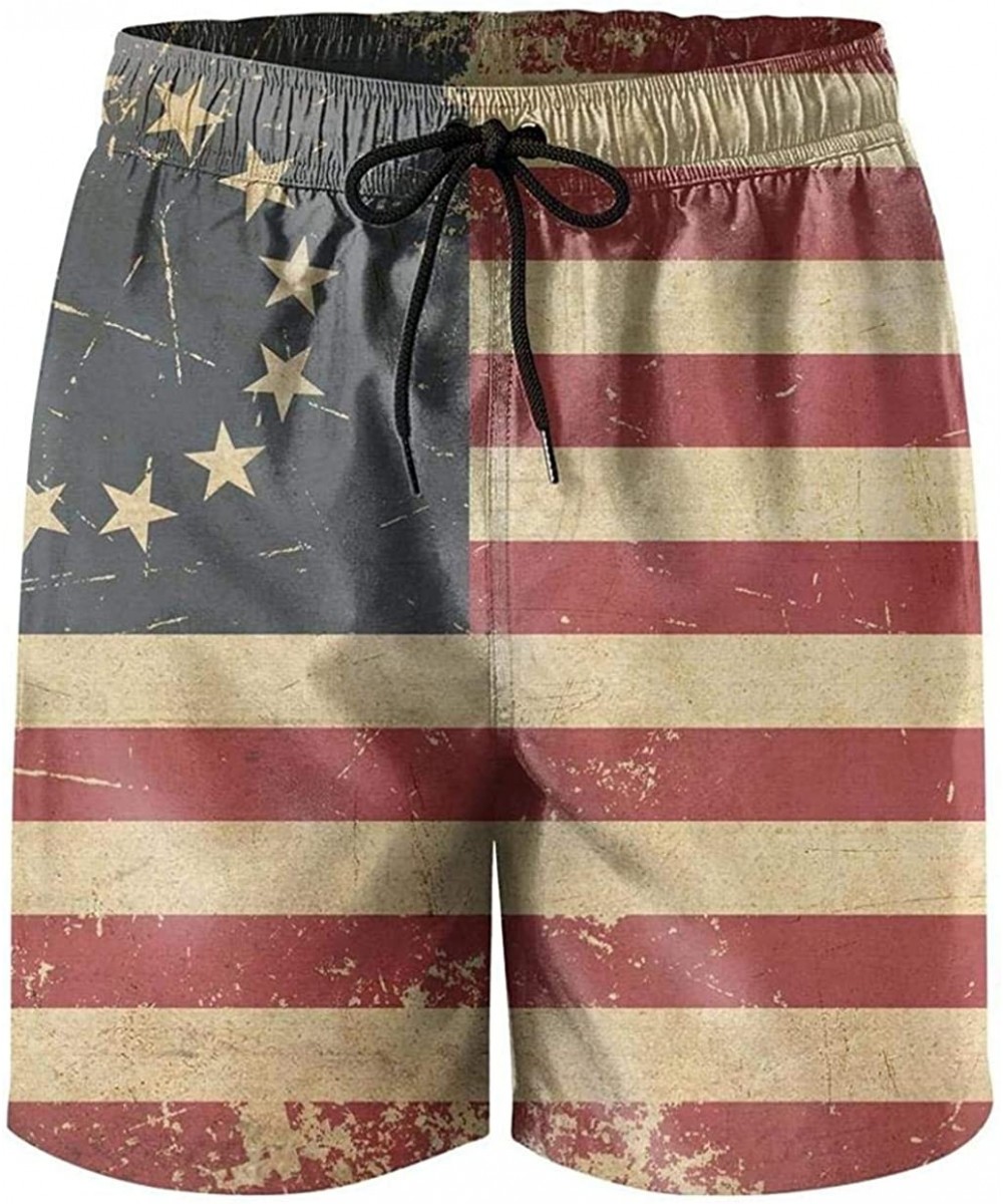 Glitter American USA Flag Man Boardshort Summer Custom Beach Shorts Swim - Grunge Aged American - CY190ONC7K0 $20.12-Trunks