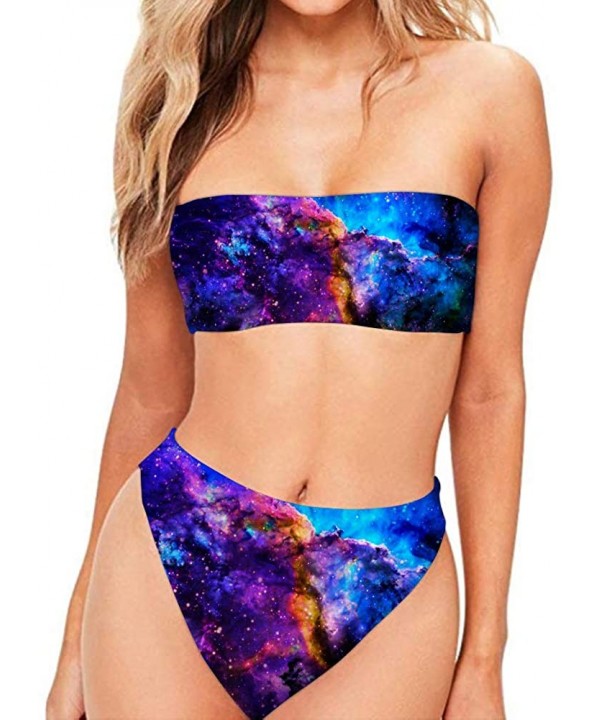 Two Pieces Women's Swimsuit Bandeau Colorful Galaxy High Waisted Bikini Bathing Suits Bikini Sets - Galaxy4 - CR18R0Z30RO $26...