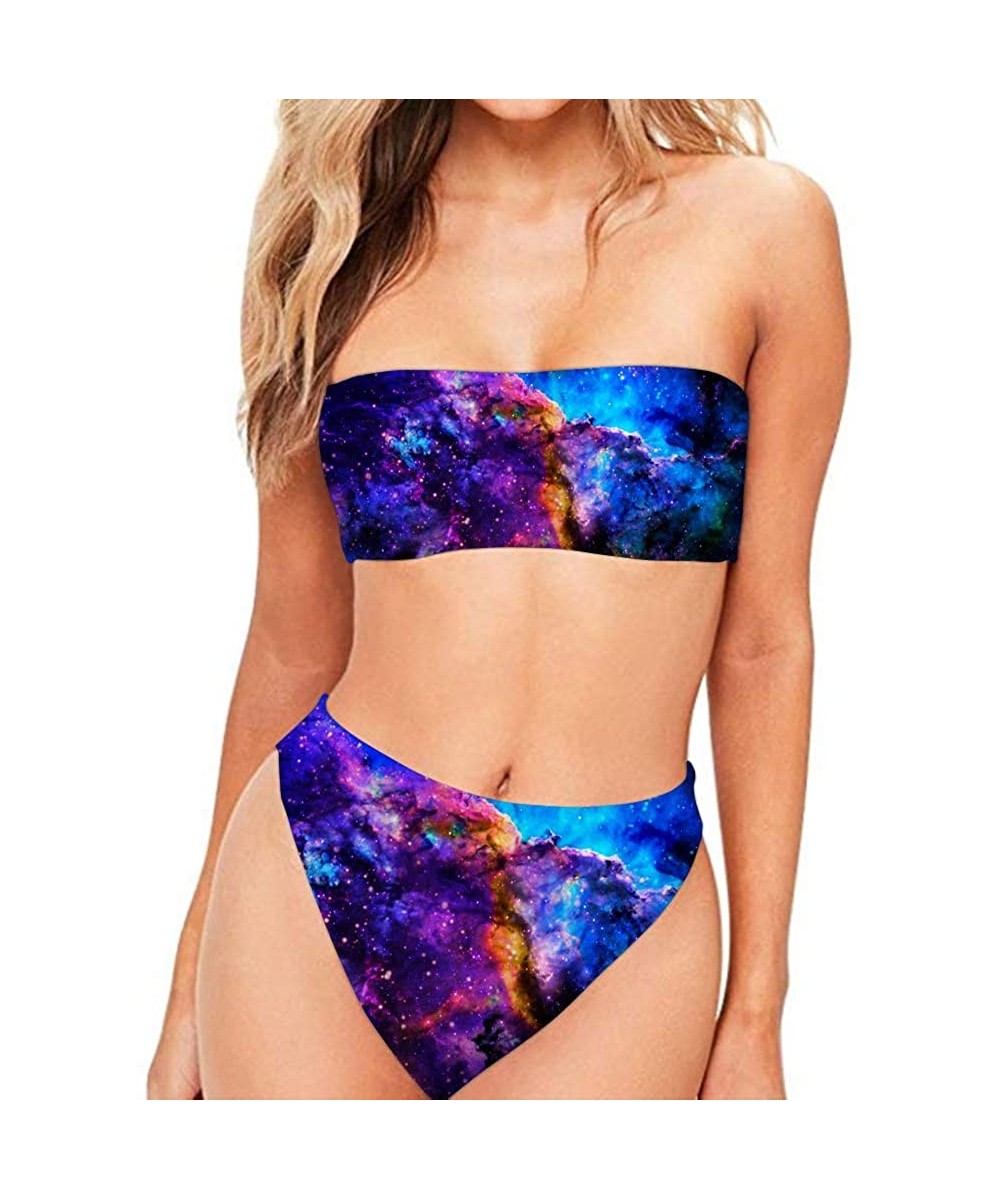 Two Pieces Women's Swimsuit Bandeau Colorful Galaxy High Waisted Bikini Bathing Suits Bikini Sets - Galaxy4 - CR18R0Z30RO $26...