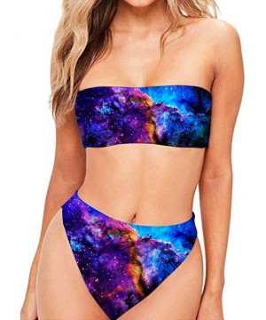 Two Pieces Women's Swimsuit Bandeau Colorful Galaxy High Waisted Bikini Bathing Suits Bikini Sets - Galaxy4 - CR18R0Z30RO $26...