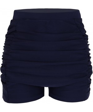 Women's Swim Brief Beach Boy Shorts Swimwear with Adjustable Ties - Navy Blue Ruched - C318G2200G8 $18.81-Bottoms