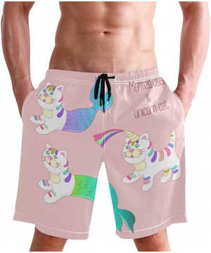 Mens Swim Trucks Mermaid Cat Purrmaid Unicorn Quick Dry Board Shorts with Lining - CH18R5RMHGO $21.39-Board Shorts