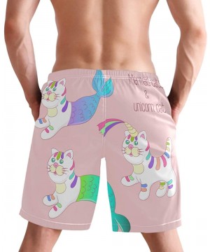 Mens Swim Trucks Mermaid Cat Purrmaid Unicorn Quick Dry Board Shorts with Lining - CH18R5RMHGO $21.39-Board Shorts