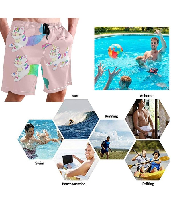 Mens Swim Trucks Mermaid Cat Purrmaid Unicorn Quick Dry Board Shorts with Lining - CH18R5RMHGO $21.39-Board Shorts