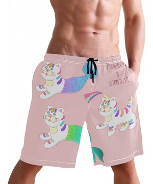 Mens Swim Trucks Mermaid Cat Purrmaid Unicorn Quick Dry Board Shorts with Lining - CH18R5RMHGO $21.39-Board Shorts