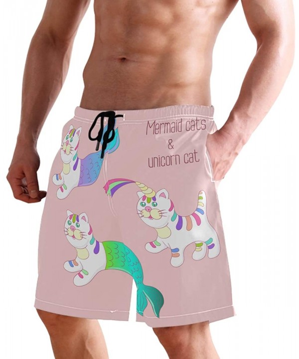 Mens Swim Trucks Mermaid Cat Purrmaid Unicorn Quick Dry Board Shorts with Lining - CH18R5RMHGO $21.39-Board Shorts