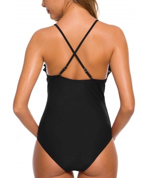 One Piece Maternity Swimsuits Ruffle Flounce Swimwear Falbala Halter Monokini Deep V Neck Bathing Suits - Black - C918WM3NNY3...