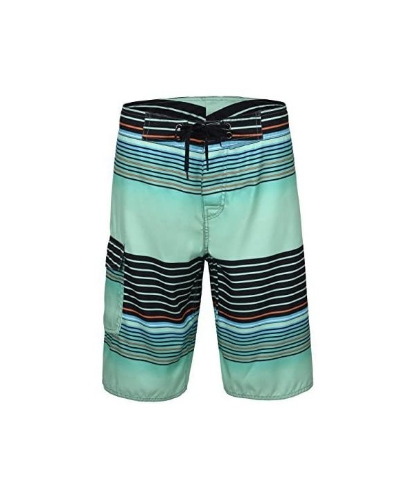 Men's Swim Trunks 22" Boardshort Beach Shorts Swimwear Quick Dry Surf Shorts - Green Stripe - CM185EUQY3A $12.98-Board Shorts