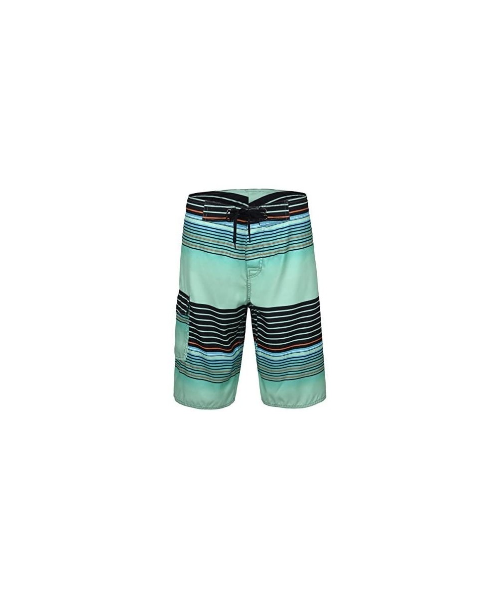 Men's Swim Trunks 22" Boardshort Beach Shorts Swimwear Quick Dry Surf Shorts - Green Stripe - CM185EUQY3A $12.98-Board Shorts