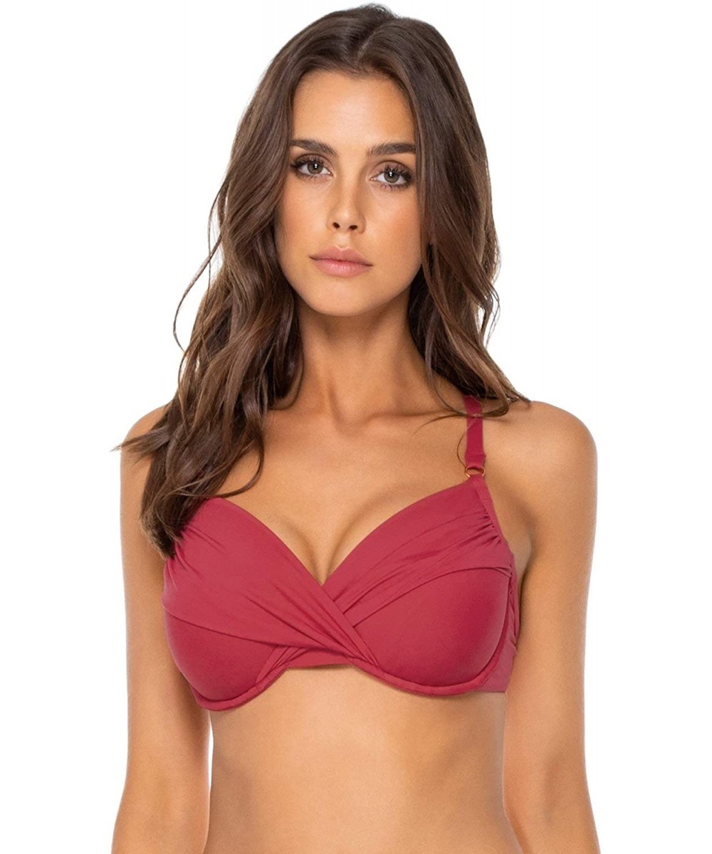 Women's Crossroads D And Dd Bikini Top Swimsuit With Underwire - Red Rose - C818GWI50NC $41.21-Tops