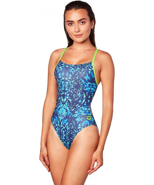 Women's tie dye Challenge MaxLife Thin Strap Open Back one Piece Swimsuit - Navy/Leaf - CL188234IMS $29.01-Racing