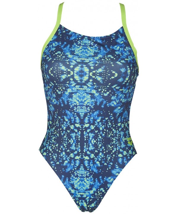 Women's tie dye Challenge MaxLife Thin Strap Open Back one Piece Swimsuit - Navy/Leaf - CL188234IMS $29.01-Racing