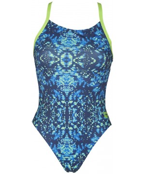 Women's tie dye Challenge MaxLife Thin Strap Open Back one Piece Swimsuit - Navy/Leaf - CL188234IMS $29.01-Racing