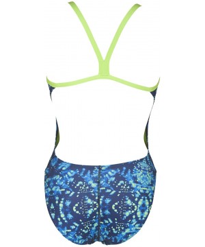 Women's tie dye Challenge MaxLife Thin Strap Open Back one Piece Swimsuit - Navy/Leaf - CL188234IMS $29.01-Racing