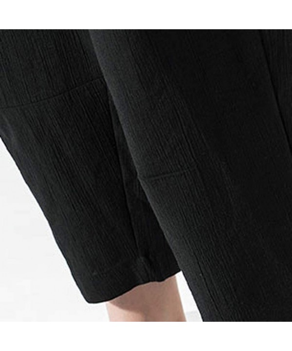 Mens Pants Linen Classic-Fit Pants Elastic Waist Casual Loose 3/4 Trouser with Big Pockets - Black - CF18UZW3Y65 $16.82-Rash ...