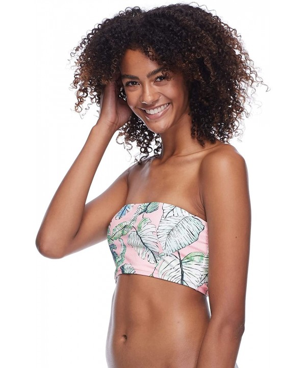 Women's Avery Tube Style Bandeau Bikini Top Swimsuit - Makani Pink Leaf Print - C218ZQCIY3D $20.09-Tops