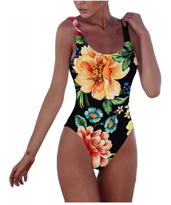 Bikini Women One Piece Sexy Swimsuit High Waisted Tummy Control Floral Print Swimwear Tankini Monakini 2020 - Floral-black1 -...