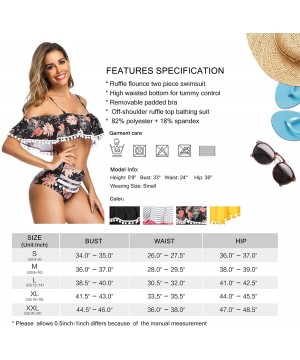 Women Swimsuits Two Pieces Off Shoulder Ruffle Tankini High Waisted Bathing Suits - Black Orange Flower - CC18SU090RW $38.37-...