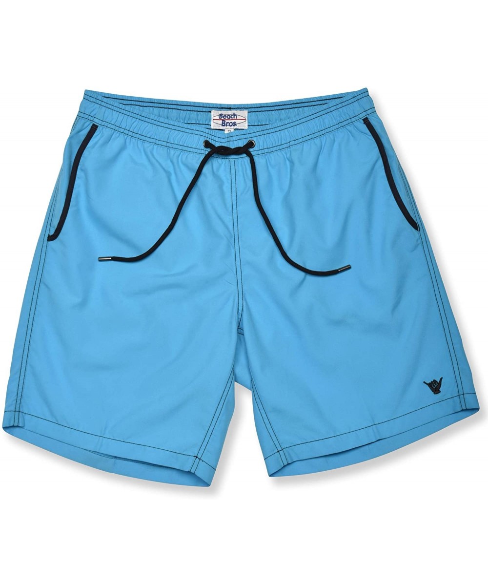 Men's Swim Trunks Quick Dry Bathing Suit w Elastic Waistband Pockets - Solid Contrast Turquoise - CZ18S03EX42 $19.49-Trunks